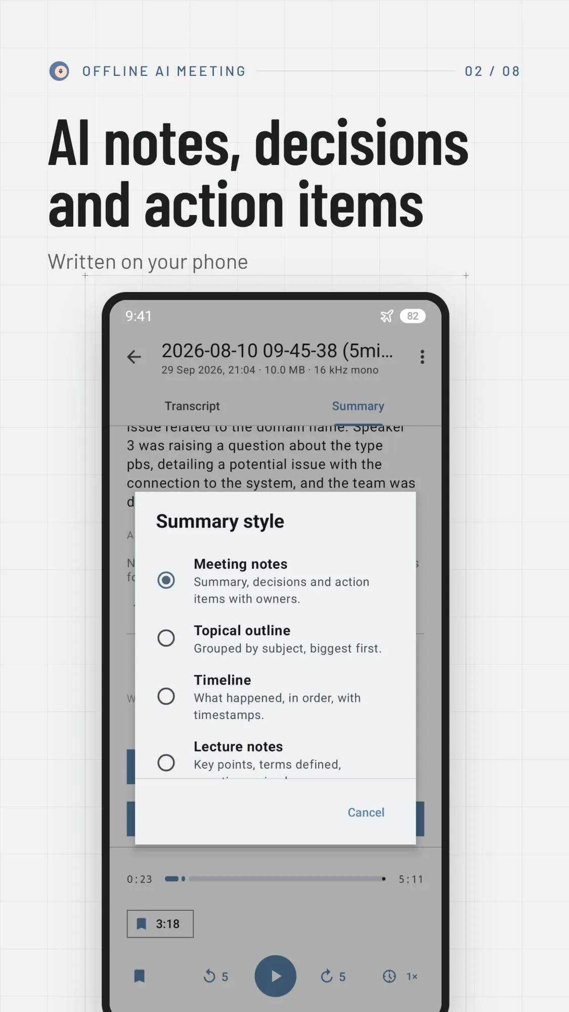 AI notes, decisions and action items, written on your phone