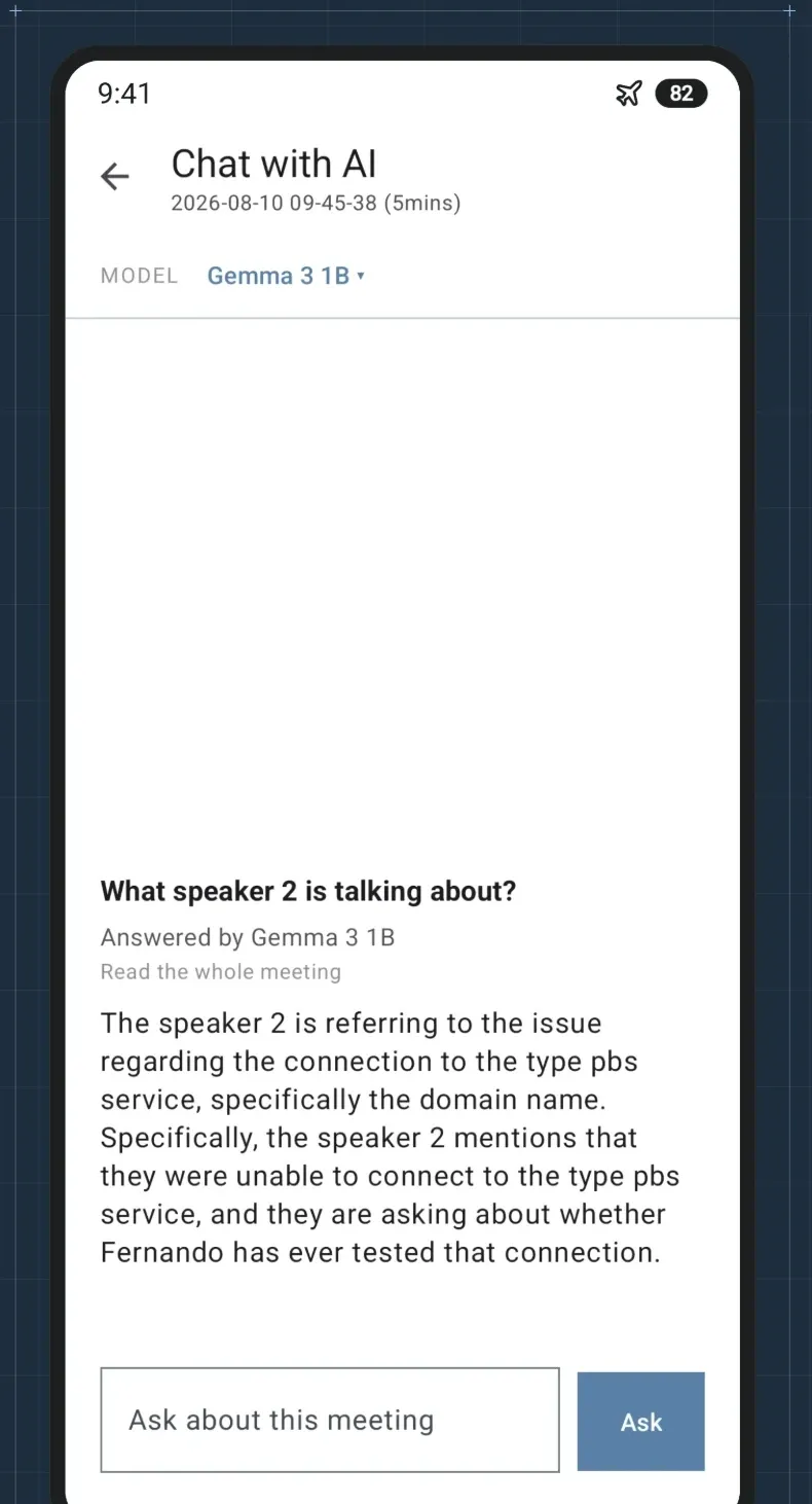 A question about the meeting answered by the on-device model